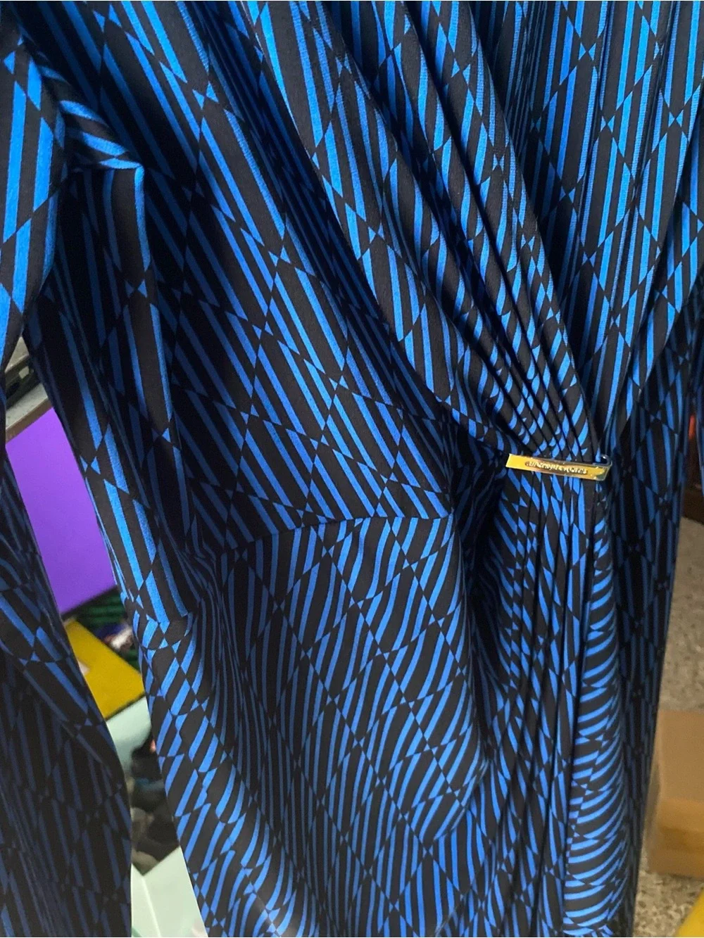 Michael Kors Blue and Black Patterned Wrap-Style Dress